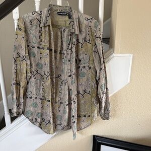 Diane Gilman Beige and Yellow Patterned Casual Shirt